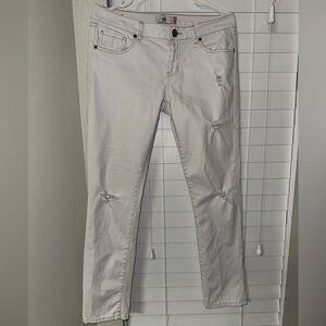 CAbi Cream Distressed Jeans with Stylish Button size 6